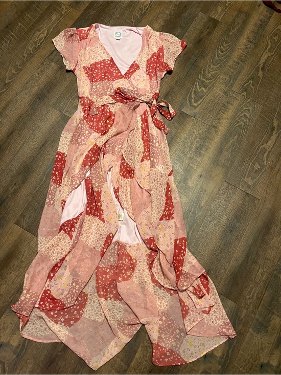 Dresses & Skirts - Pink & Red Patchwork Floral Wrap Maxi Dress